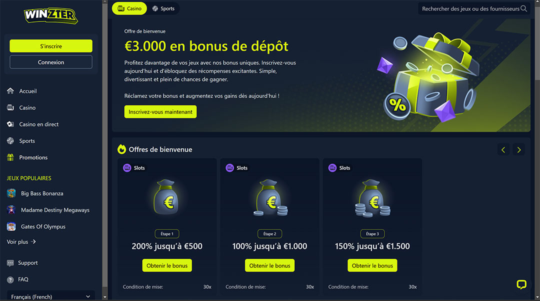 bonus de bienvenue winzter casino